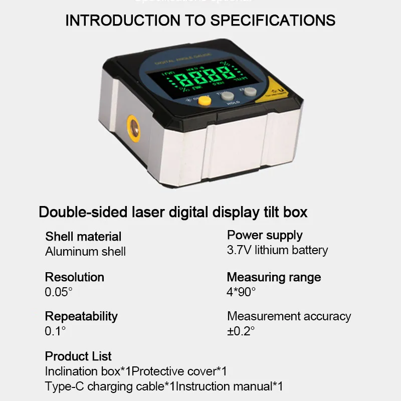Digitaler Winkelsucher USB - Magnetischer Neigungsmesser Mit Laser, Wasserdicht IP54