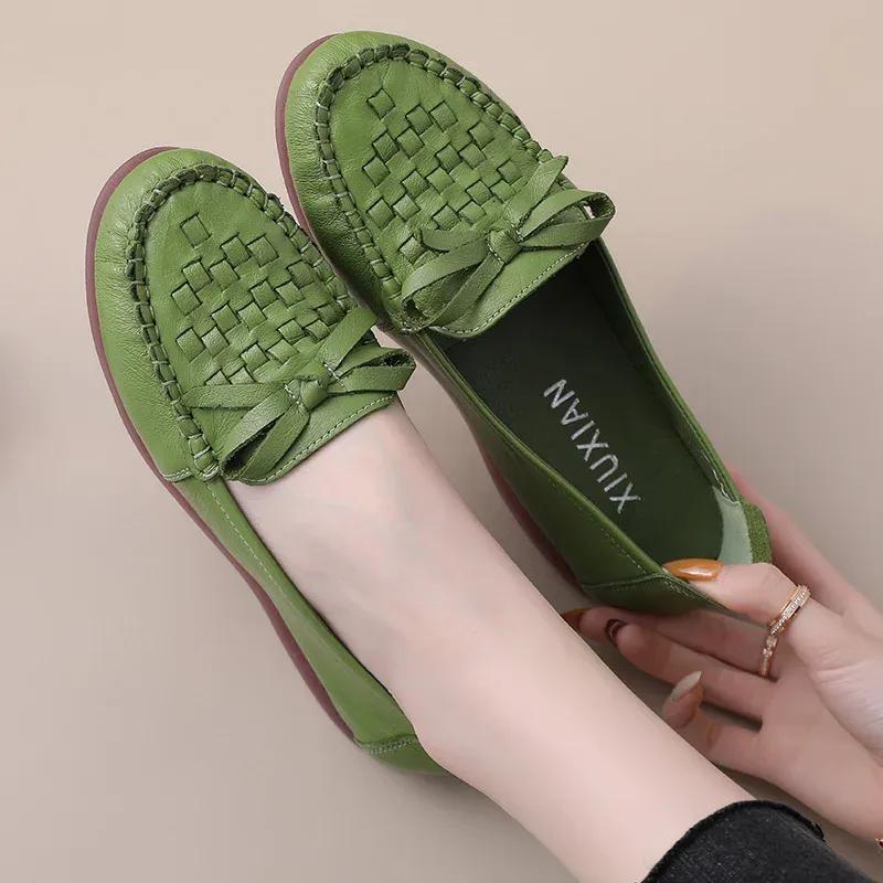 Womens Genuine Leather Weave Loafer Shoes Round Toe Casual Comfort Flats For Spring And Summer Walking From Ddmyfriend 43.59 DHgate.Com