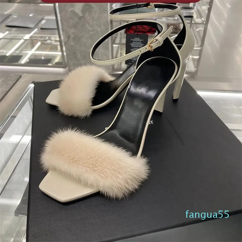 Famous Brand Women s Patent Leather strappy sandals heels with Mink Fur Strappy High Heels for Parties Weddings and Gladiator Style White Black EU35 43
