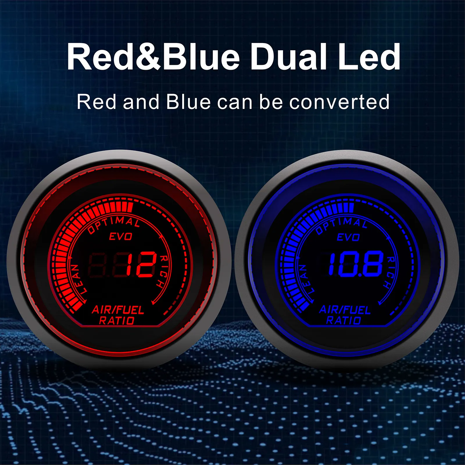 Air Fuel Ratio Gauge Kit, Air Fuel Ratio Meter, 2 In 12 V Air Fuel Ratio Meter 7 Colours LED High Accuracy Professional AFR Meter Universal For Car
