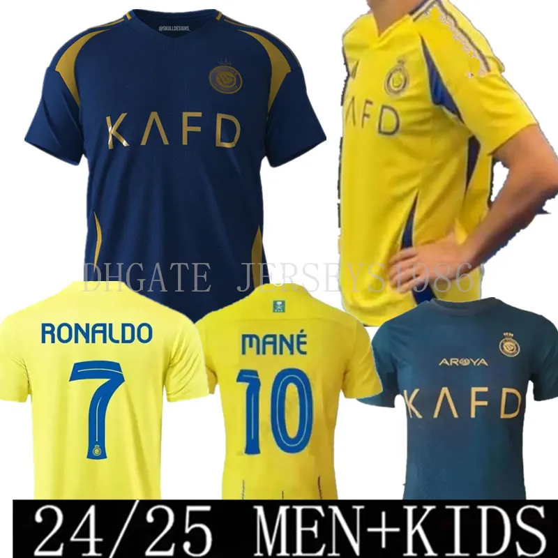 Al Nassr FC Soccer Jerseys 2024 2025 Home CR7 Ronaldo Mane Gonzalo Martinez  Talisca Ghislain Vincent Aboubakar Men Kids Kit Football Shirt Al-Nassr 