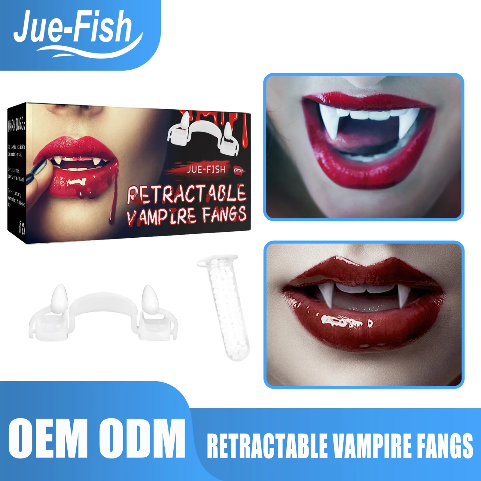 Dents De Vampire Rétractables - 2 Pièces - Contrôle à La Langue - Halloween Déguisement - Accessoire Fête Horreur