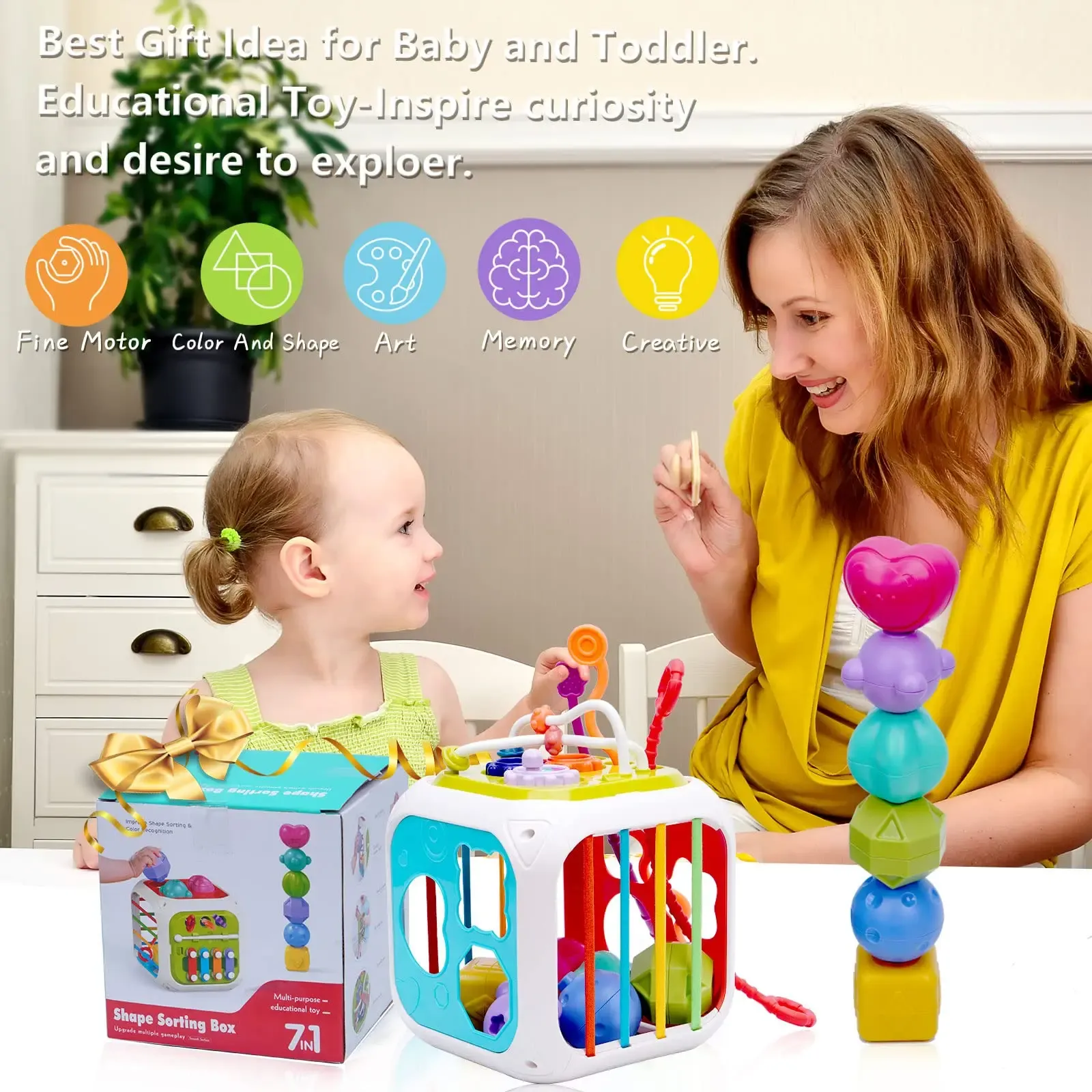 Montessori Toys For 1-3 Year Old - Silicone Learning Color Shape Sorting Teether Travel Toys For Toddlers Age 1 2 3, Fine Motor Skills Infants Sensory Matching Games, Busy Board Boys