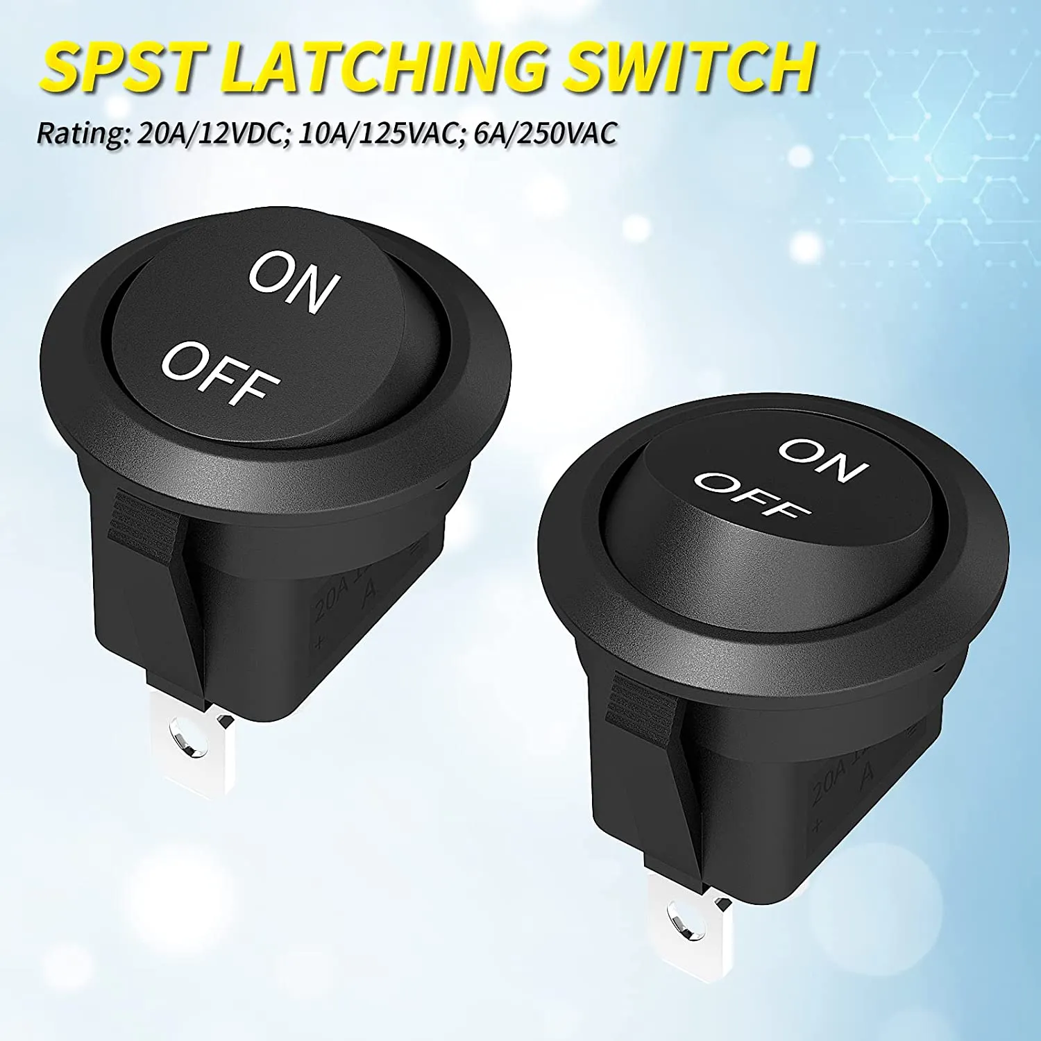 Small Dc Rocker Switch DaierTek 20mm Mini Round Rocker Switch with Wire - 12V ON/OFF SPST 2 ...