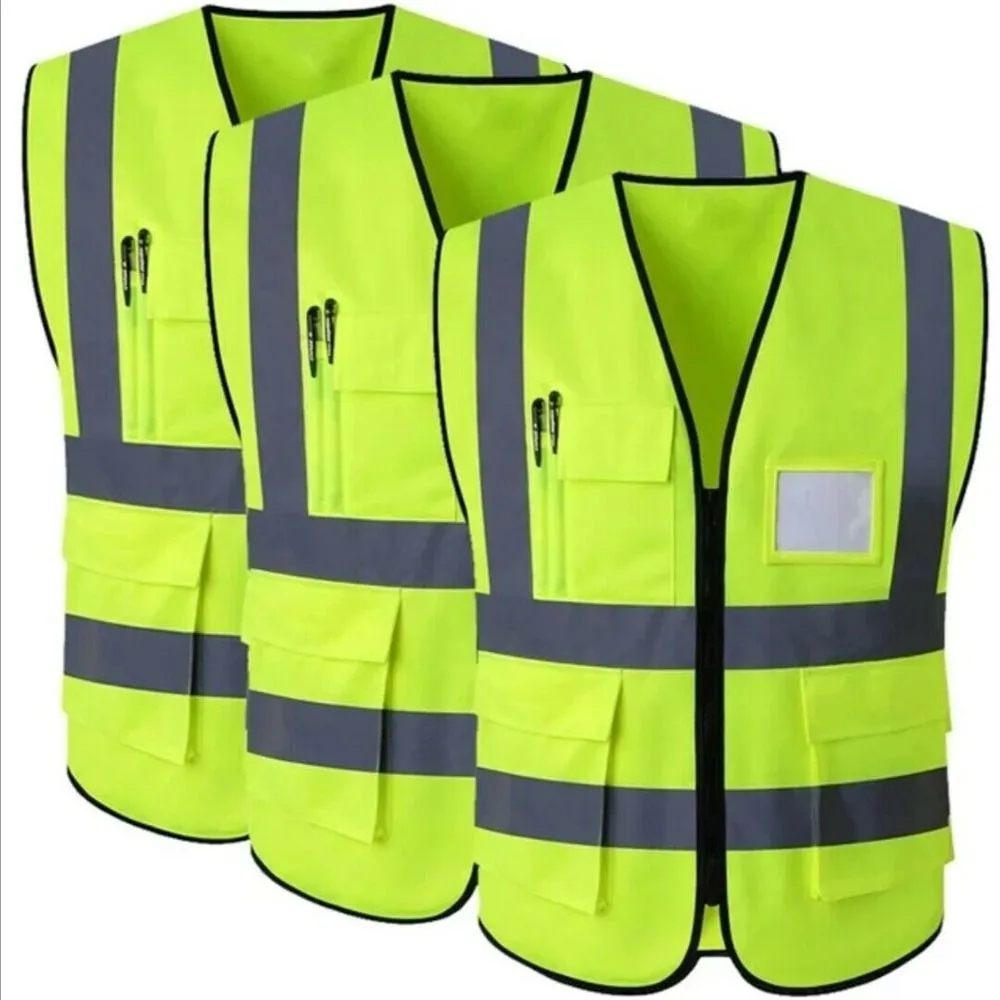 High Visibility Safety Vest Yellow Orange, Reflective Stripes, Washable ...