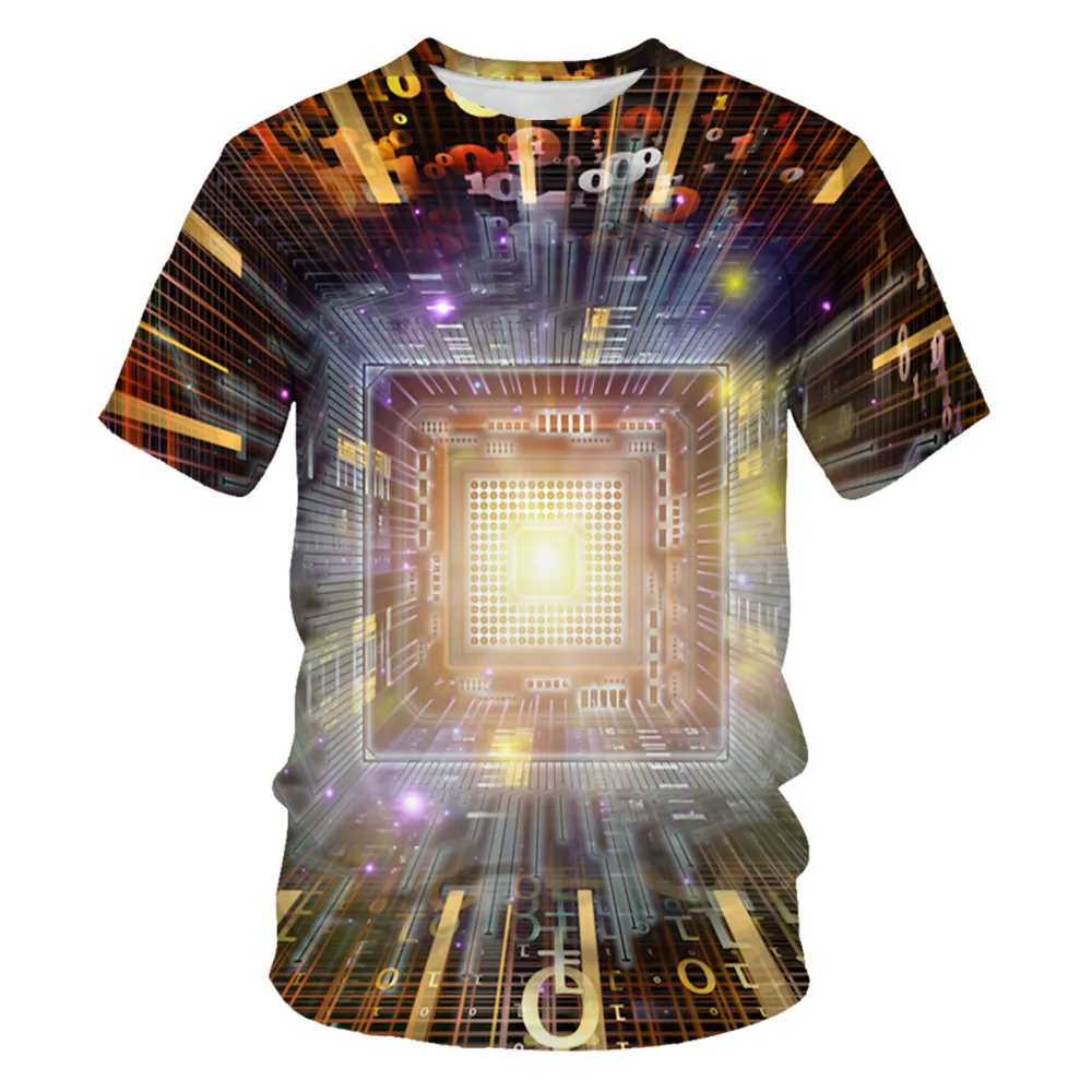 Computer Chip Clothes Summer Men's T-shirt Electronic Chip 3D Printed Short Sleeve O-collar ...