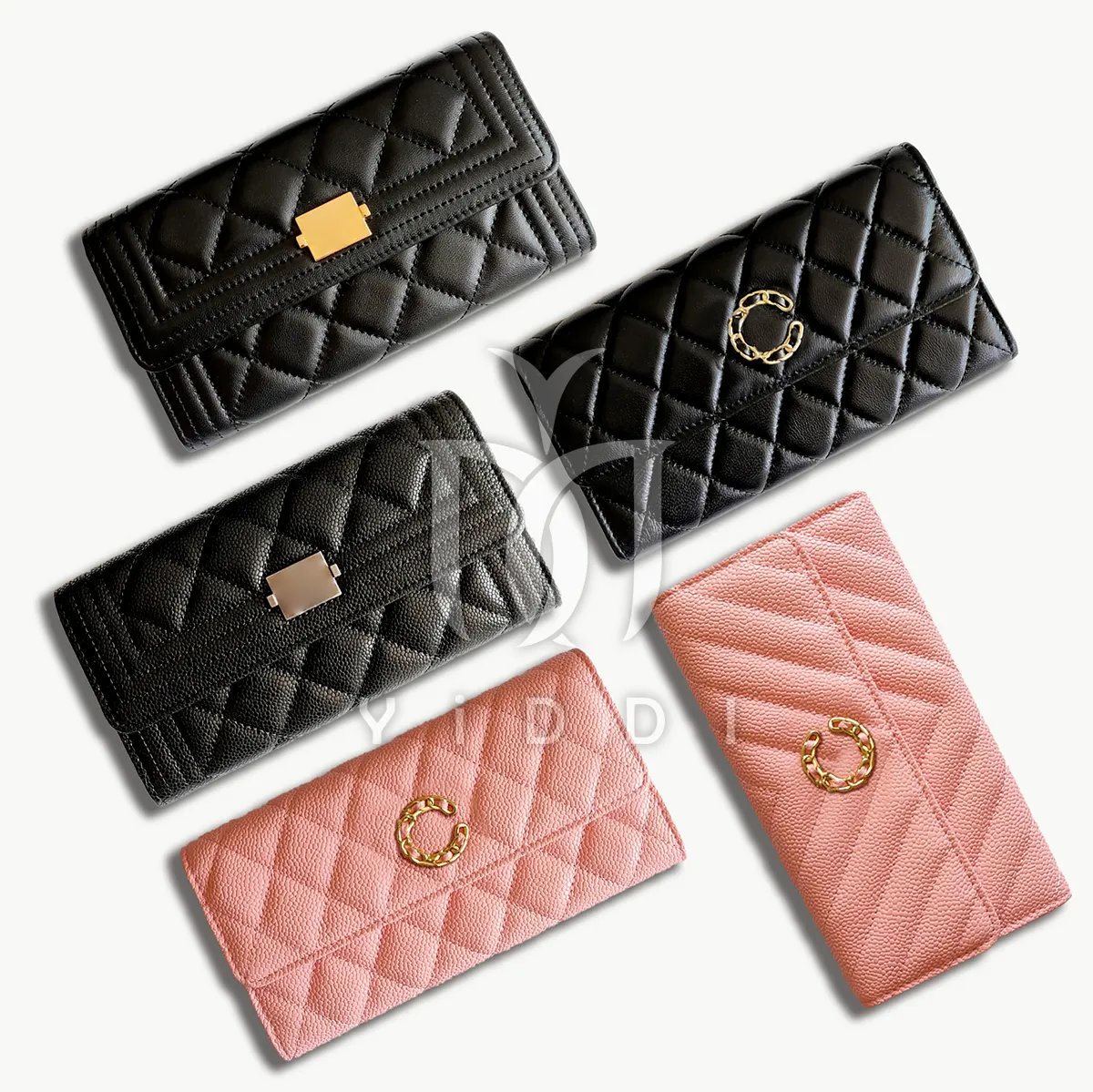 Luxury Pink Caviar Lambskin Women s Long Designer Card Wallet with ID Window