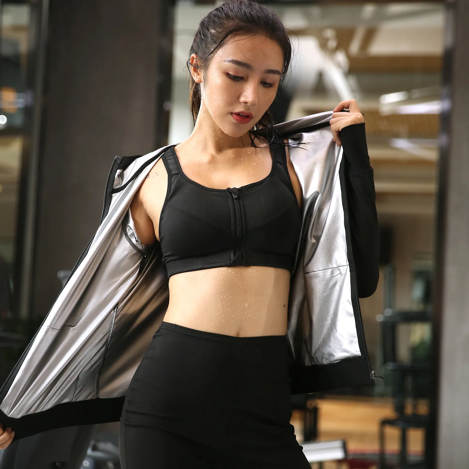 DHgate Womens Sauna Suit Jacket Exercise Yoga Shapewear Top for Weight Loss Sports Outdoors