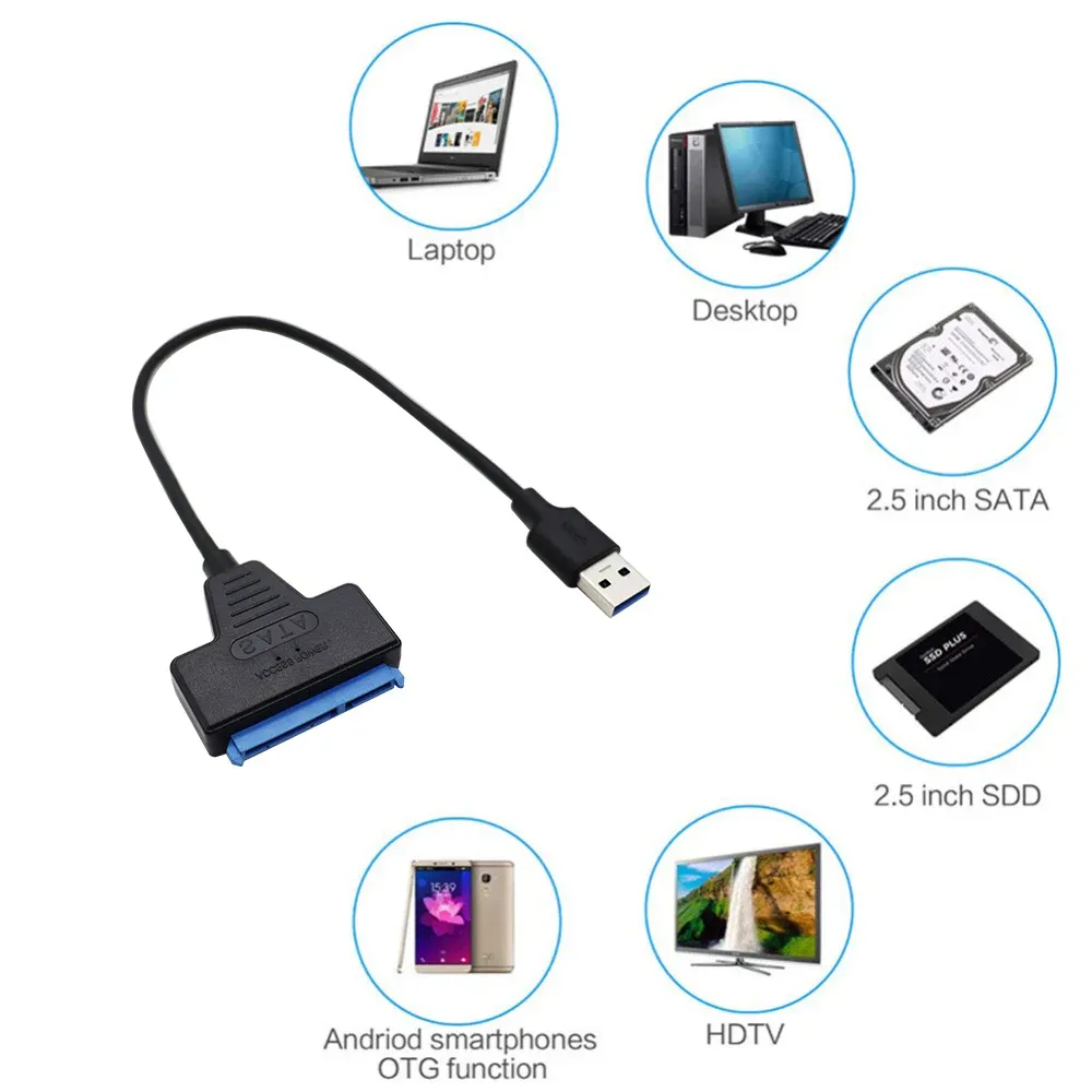 USB 3.0 to SATA III Cable 22 Pin SATA to USB 3.0 Adapter External Hard Drive SSD Data Transfer Cable Support Up to 6Gbps Data Transfer Rate