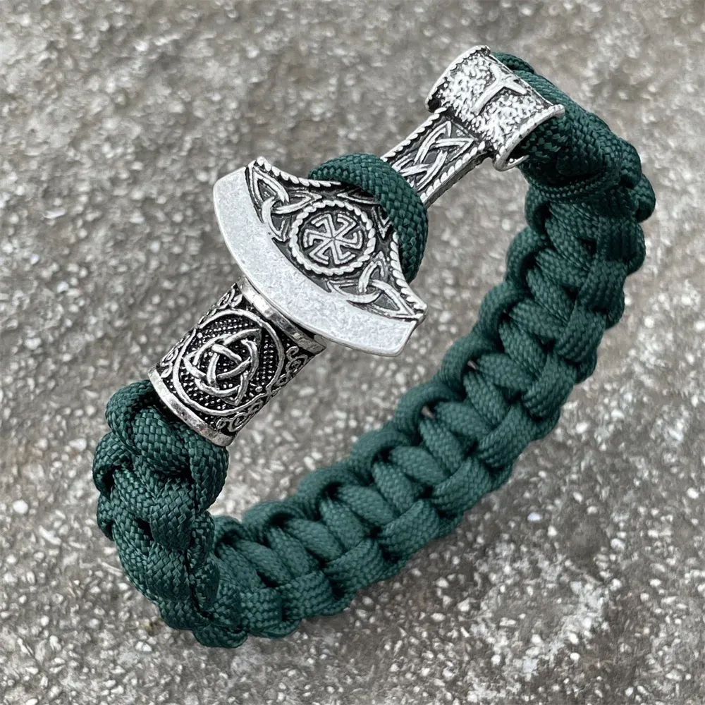 Viking Bracelet with Perun Axe Charm Metal Zinc Alloy Braided