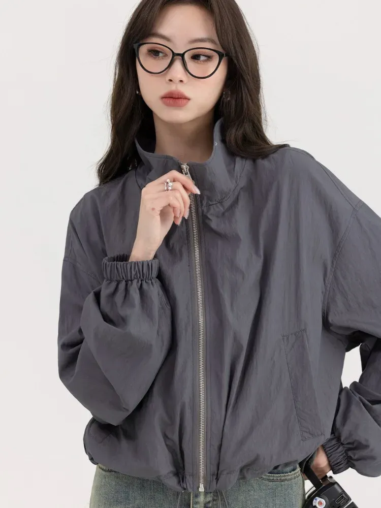 Deeptown Korean Y2K Dark Grey Jackets Women Gorpcore