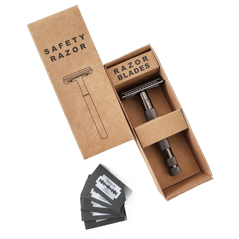 Safety Razor Set with 5 Stainless Steel Blades, Shaving Brush, and ...