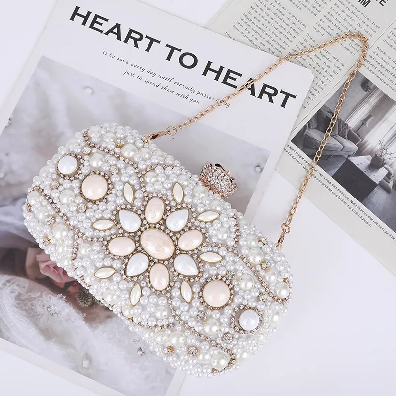 Grey pearl clutch bag top