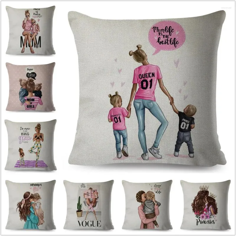 Kudde Super Mother Love Case Decor Fashion Cartoon Lady Cover för soffan Hem Chidren Room Polyester Pillow Case 45 45cm