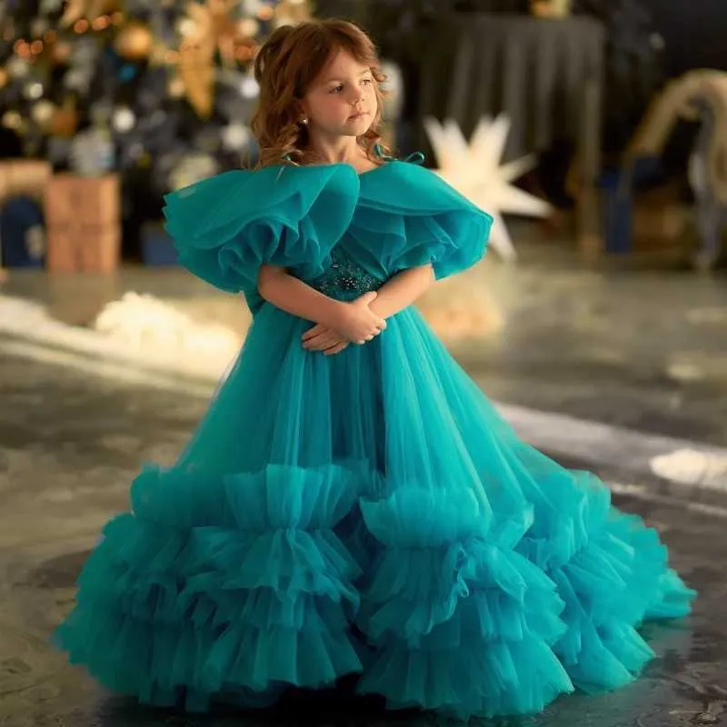 Christening dress turquoise chiffon flower girl dress with fluffy bow short  sleeves for wedding birthday party first communication from Dhgate  Christening dresses - price 66.21