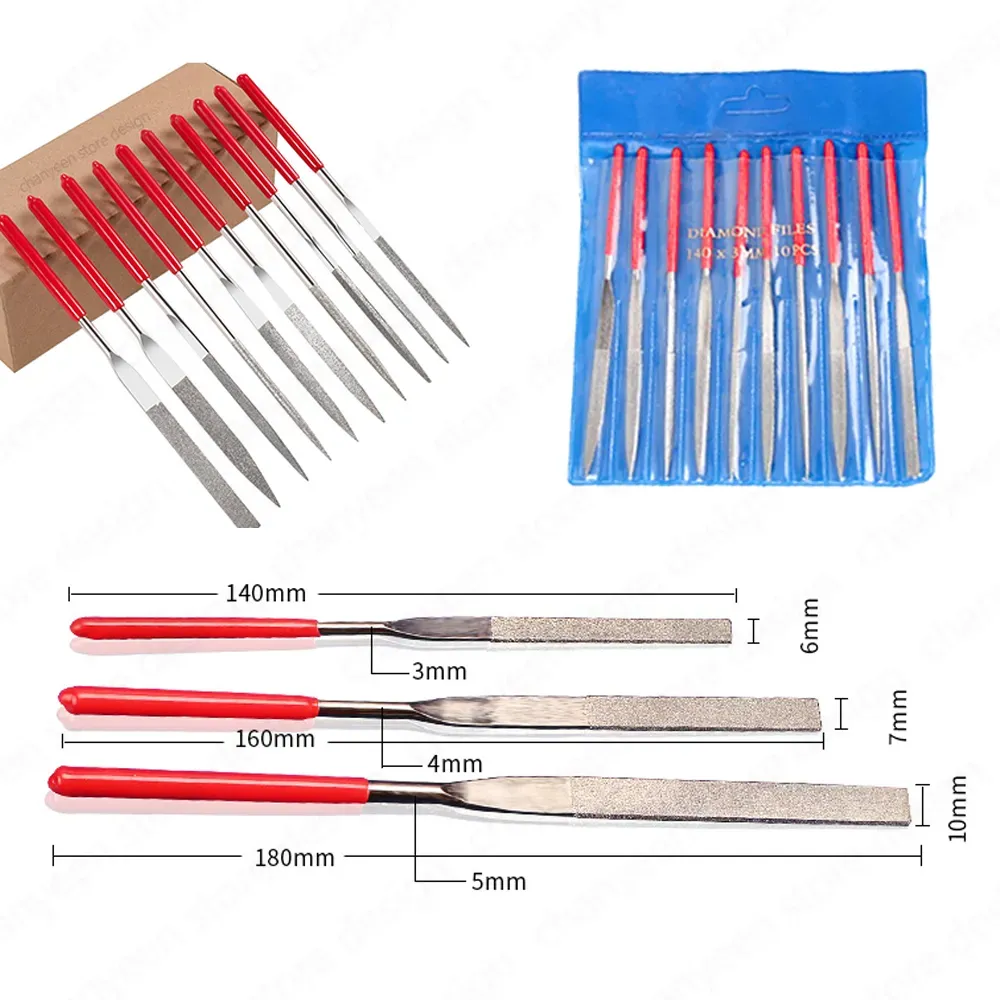 Diamond File Set with Plastic Handles Metal Stone Grinding Flat Diamond ...