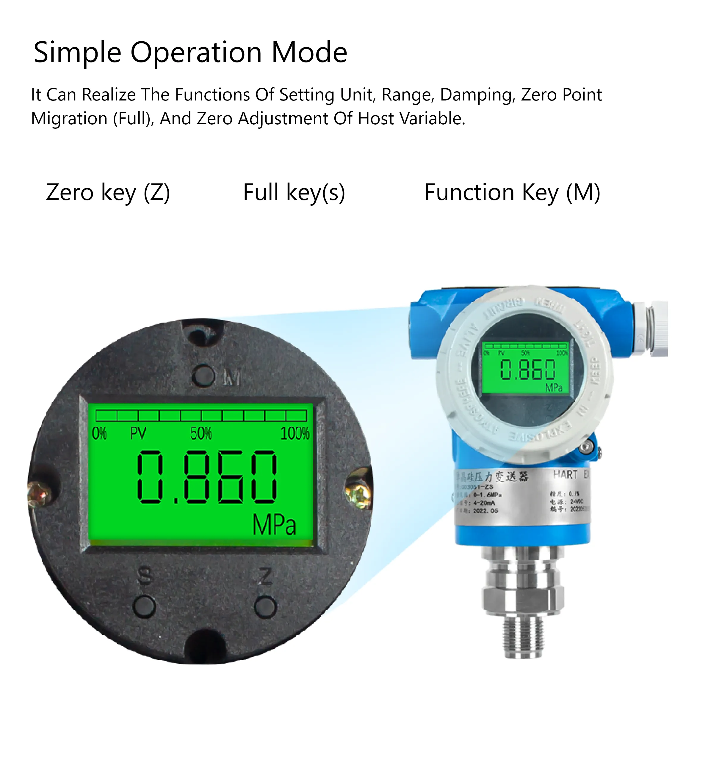 New 0-4Mpa 4-20mA Pressure Transmitter With Digital Display - DC24V, Small Transducer Sensor