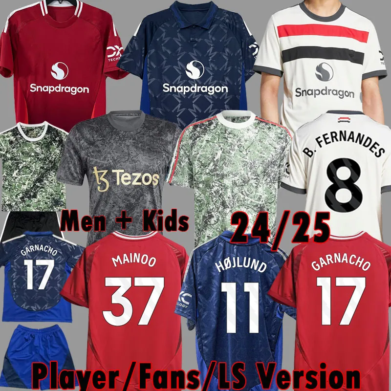 Maineo 23 24 25 Hojlund Rashford Casemiro Martinez Maglie da calcio Collezione rose di pietra Garnacho 2024 2025 B. Fernandes Kit Kit Kit da calcio per bambini