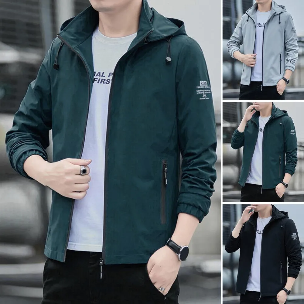 DHgate Sleek Mens Detachable Hood Autumn Windbreaker with Secure Zipper Pockets Apparel
