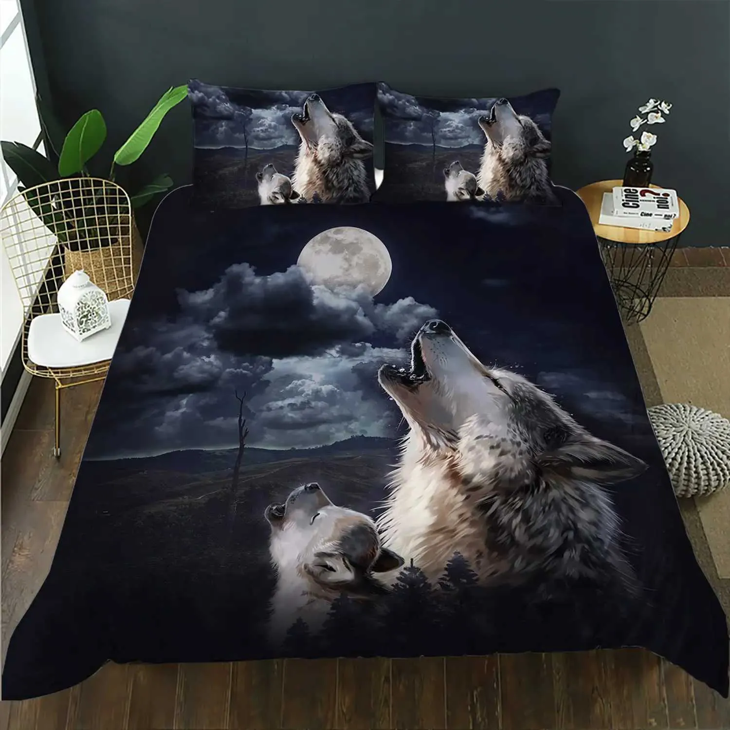 Ambesonne Wolf Duvet Cover Set, Wolf Portrait With Gaze Sublime Animal Illustration Canine Beast - View #10