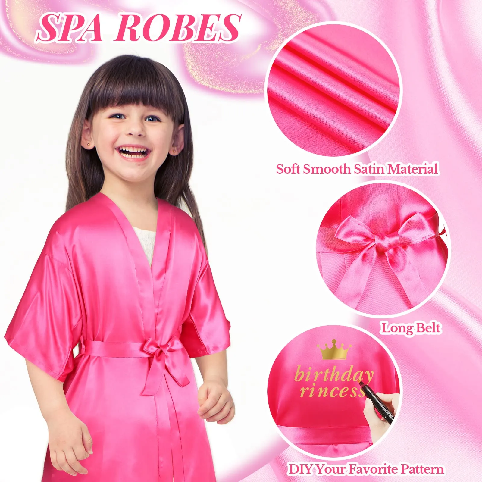 thumbnail image 2 of Solid Girls Robes Bath Kimono For Spa Wedding Party Birthday Children 2 of 8