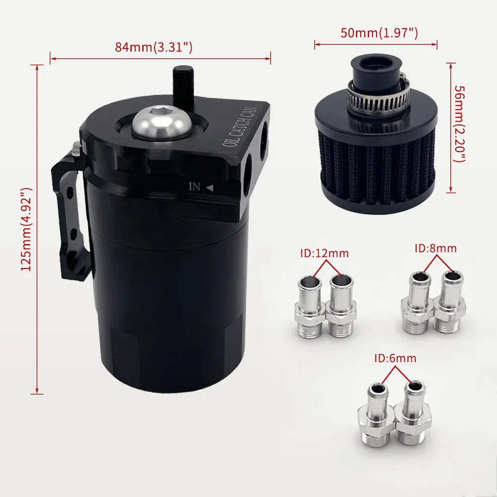 Billet Aluminum Oil Catch Can Baffled 2 Port Reservoir Tank Drain Valve