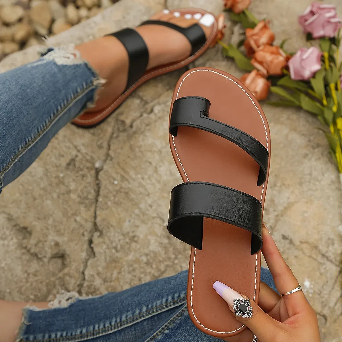 Popular Flat Sandals: Summer Open Toe Slides, Casual Beach Women's Shoes  Plus Size Available!