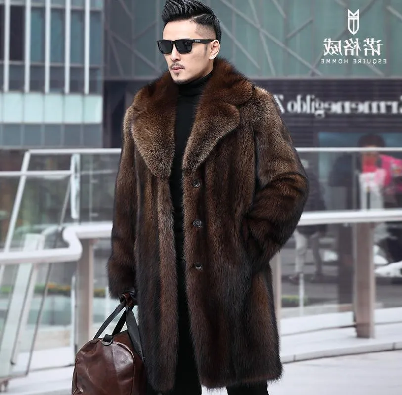 Men039s Mink Coat Whole Spring and Autumn Designer Thickening Medium Length Haining Large Imitation Leather Fashion CDWF6092113