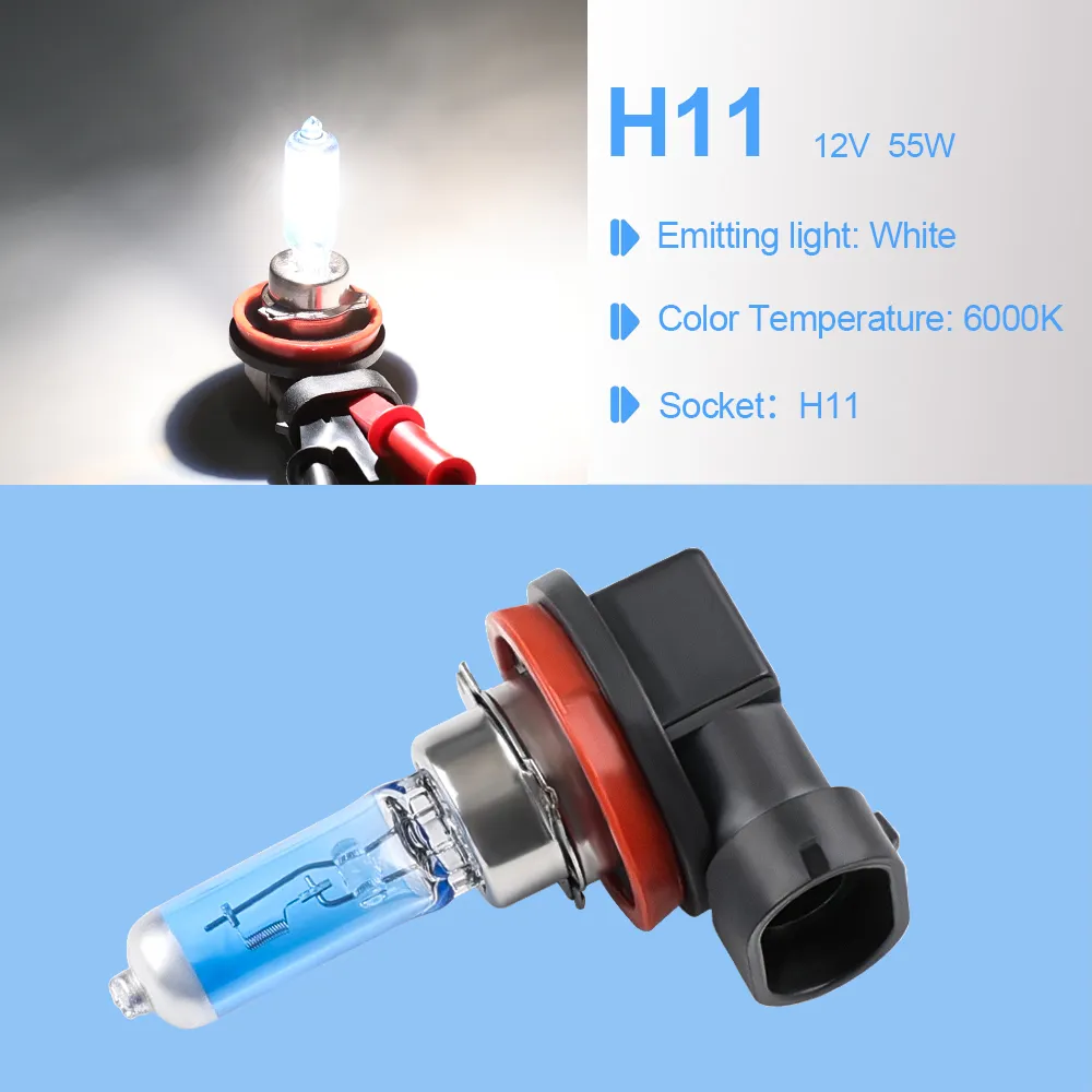 H11 12V 55W Halogen Fog Light Bulbs 6000K Super Bright White Light 2 Pack