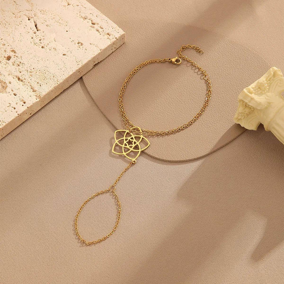 Venus Flower Anklet Foot Chain Gold Toe Ring Barefoot Sandals For