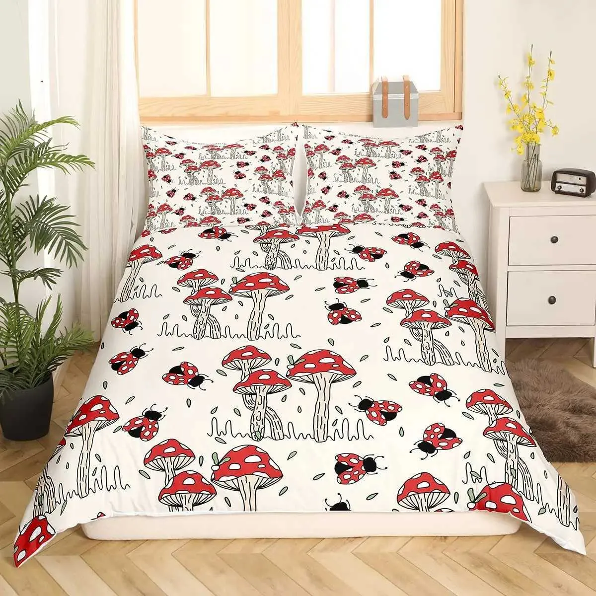 DHgate.com:Vibrant Mushroom Twin Quilt Bedding Set with 1-2