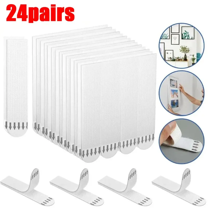 Save Big on Bulk Double Sided Adhesive Wall Hooks Double Sided Adhesive  Sticky Tape: 24 Pairs Of Removable Wall Adhesive Strips For Damage Free