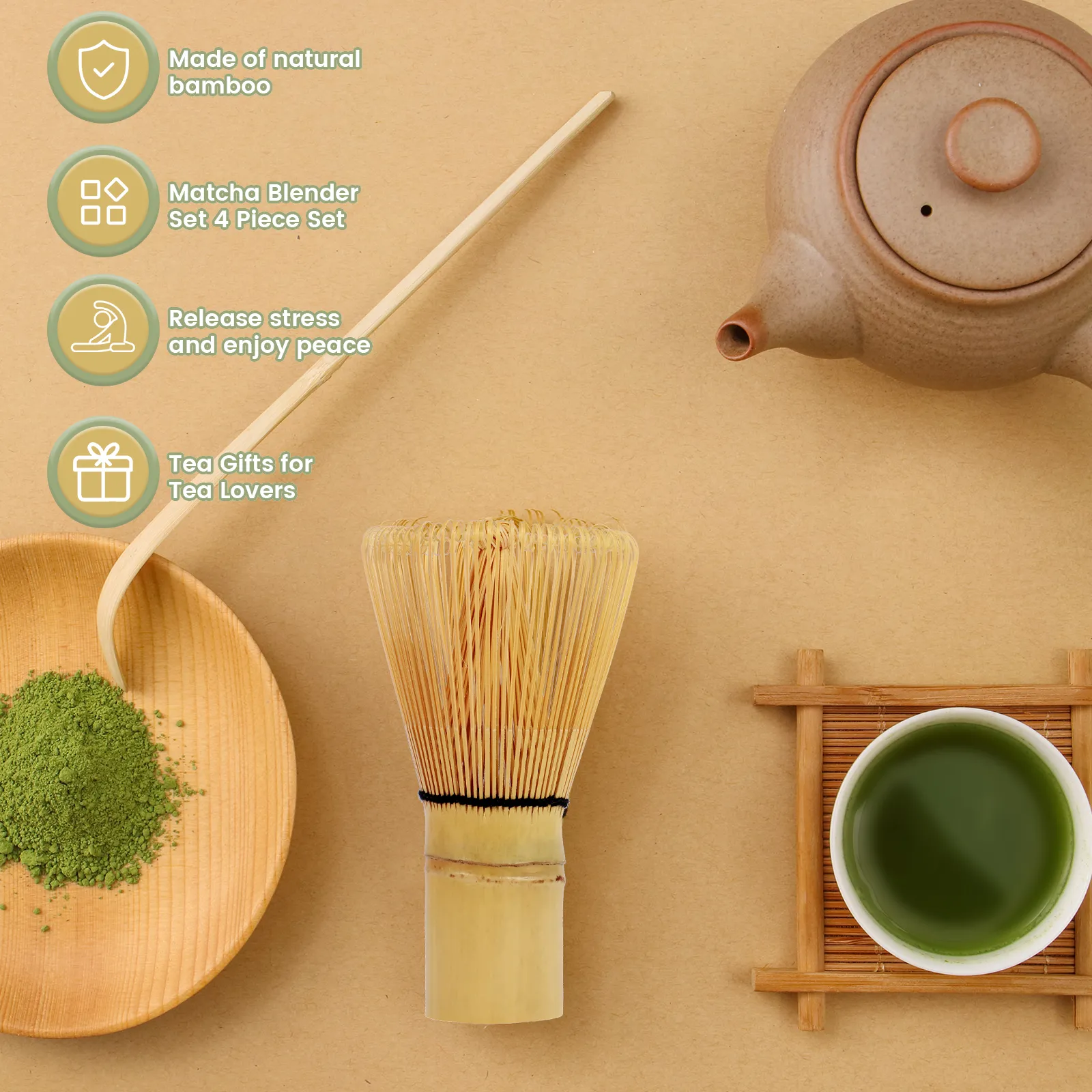 【2024年製 新品】 Traditional 4-Piece Matcha matcha set with Ceramic Bowl 香炉、香合