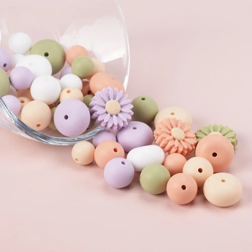 LOFCA 5cm Daisy Round Silicone Teething Beads BPA Free Necklace DIY Jewelry