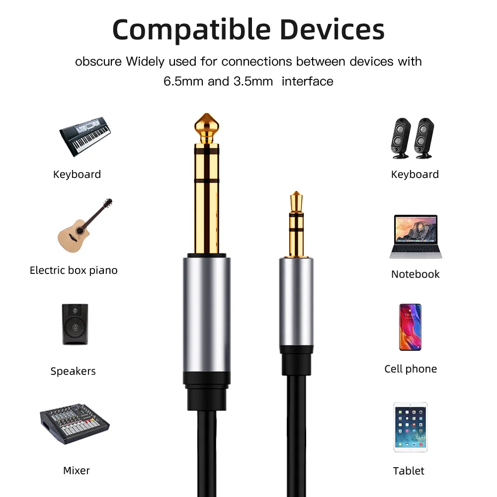 5mm Stereo Jack Adapter To 6.35mm Audio Cable Gold Plated Aux For PC Guitar Speaker From Ddmyapr 11.7 DHgate.Com