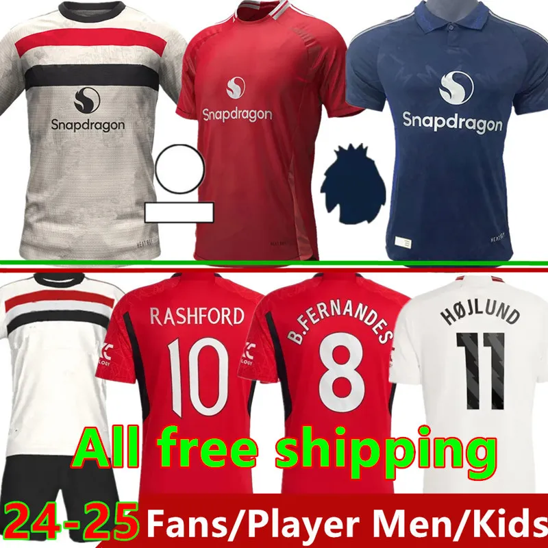 24 25 Manu Garnacho Man Soccer Jerseys Rashford B. Fernandes Utd Jersey Mufcs Hojlund Martinez Casemiro Antony Mount Kids Third 2024 2025 Fans de chemises de football