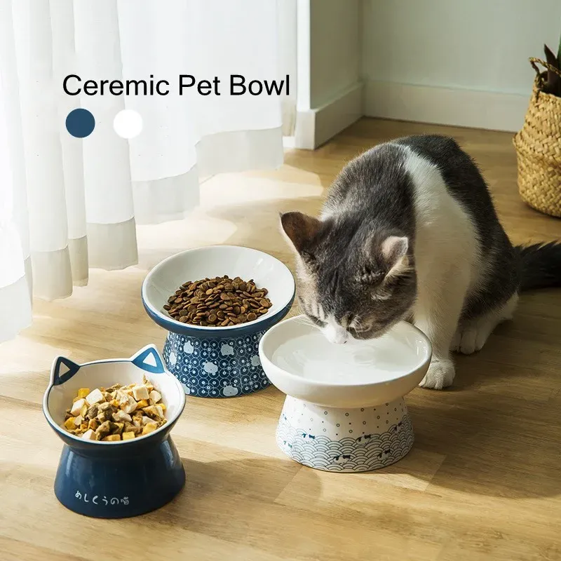Tilted Elevated Cat Food Bowl - Wide Cat Bowls Whisker Friendly