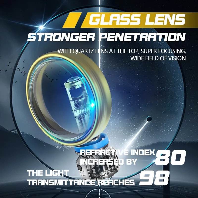 2Pcs H11 LED Bulb Projector Lens Built-in Canbus Auto H4 H7 H11 HB3 9005 HB4 9006 120W Bi-LED Lens Automobles Headlight Lamp