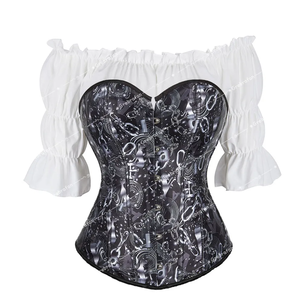 Goth Corset Shirt Outfits Plus Size Burlesque Printed Bustiers Steampunk  Corsage with Blouse Halloween Costume Women from Dhgate Paddleboarding -  price 55.54, image size:1006x1006