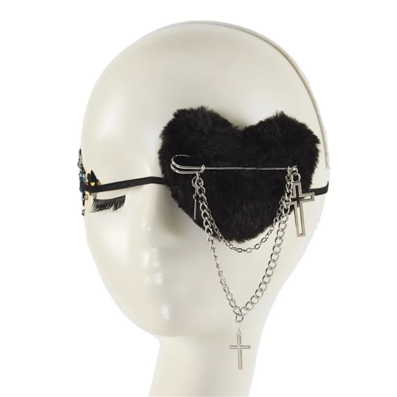 Pirate Eye Patch Single Eye Mask Heart Shaped with Pendant for