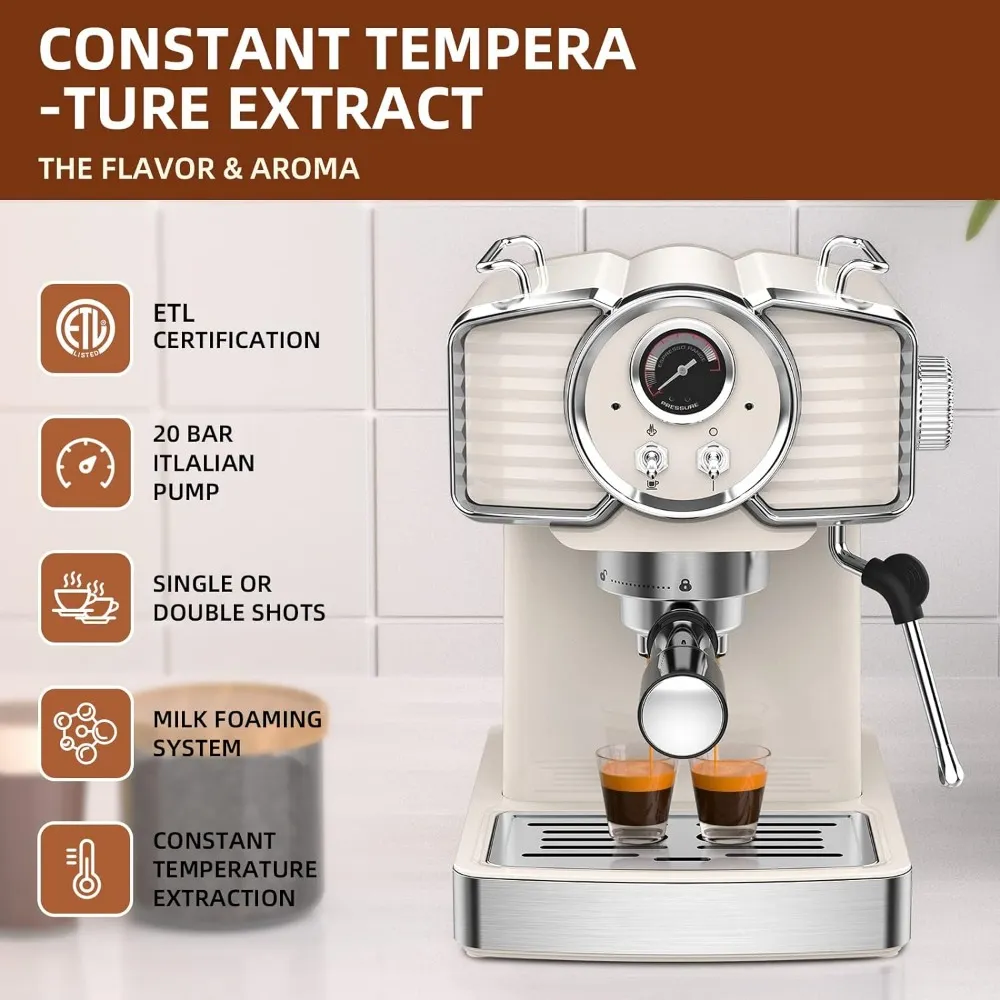 DHgate Portable Electric Coffee Grinder Vintage White Latte Maker with Removable 1.8L Water Tank Household Appliances
