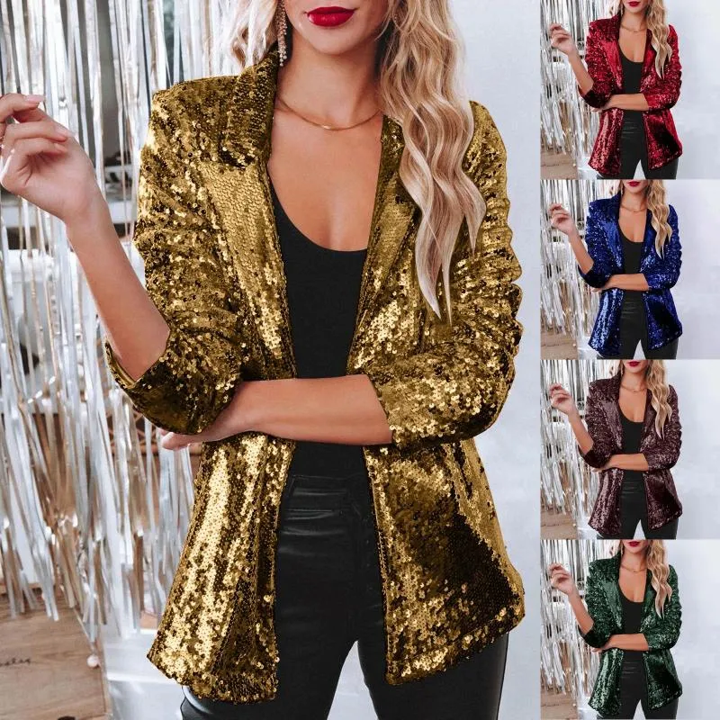 Glittery Sequin Sequin Jacket Women For Women Casual Long Sleeve Coat With Shiny Lapel For Rave And Parties From Jinjingba 22.64 DHgate.Com