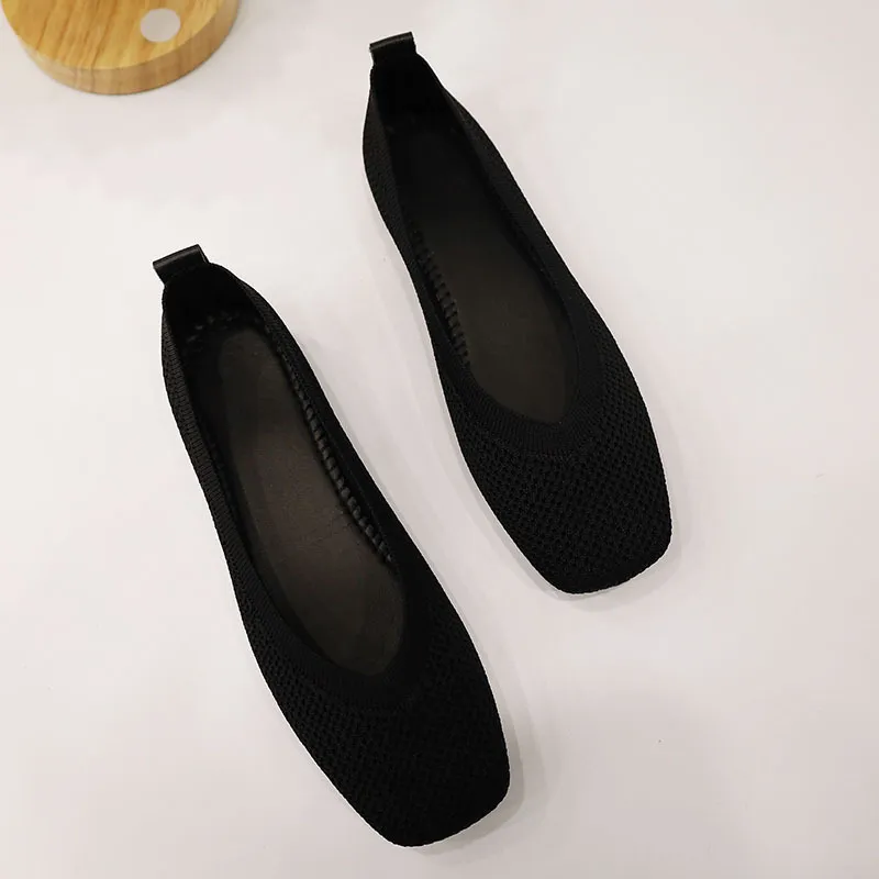 Women's Knit Square-Toe Ballet Flats - Soft, Slip-On Walking Shoes For Office & Everyday Comfort