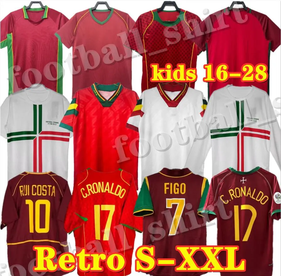 2004 1992 94 Portugal rétro Ronaldo Soccer Jerseys 98 99 10 12 02 04 06 Rui Costa Figo Nani Pepe Boa Morte Classic Kids Football Shirts Camisetas de Futbol Vintage