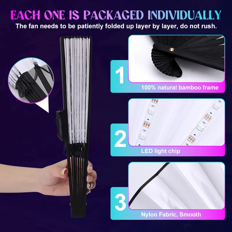 DHgate.com:Glowing RGB LED Handheld Folding Fans with 366 Modes for ...