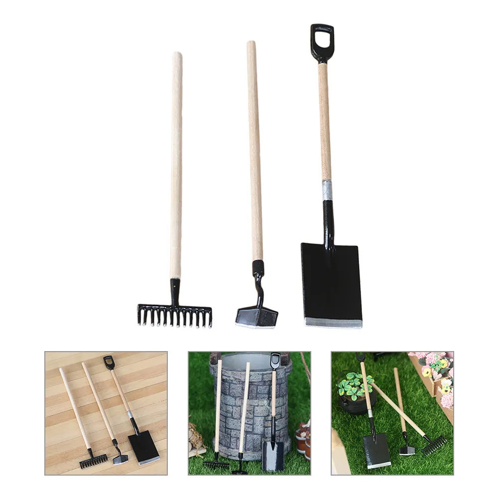 Small Garden Rakes Alloy Farm Tool Model Set: Miniature Hoe, Rake, And ...