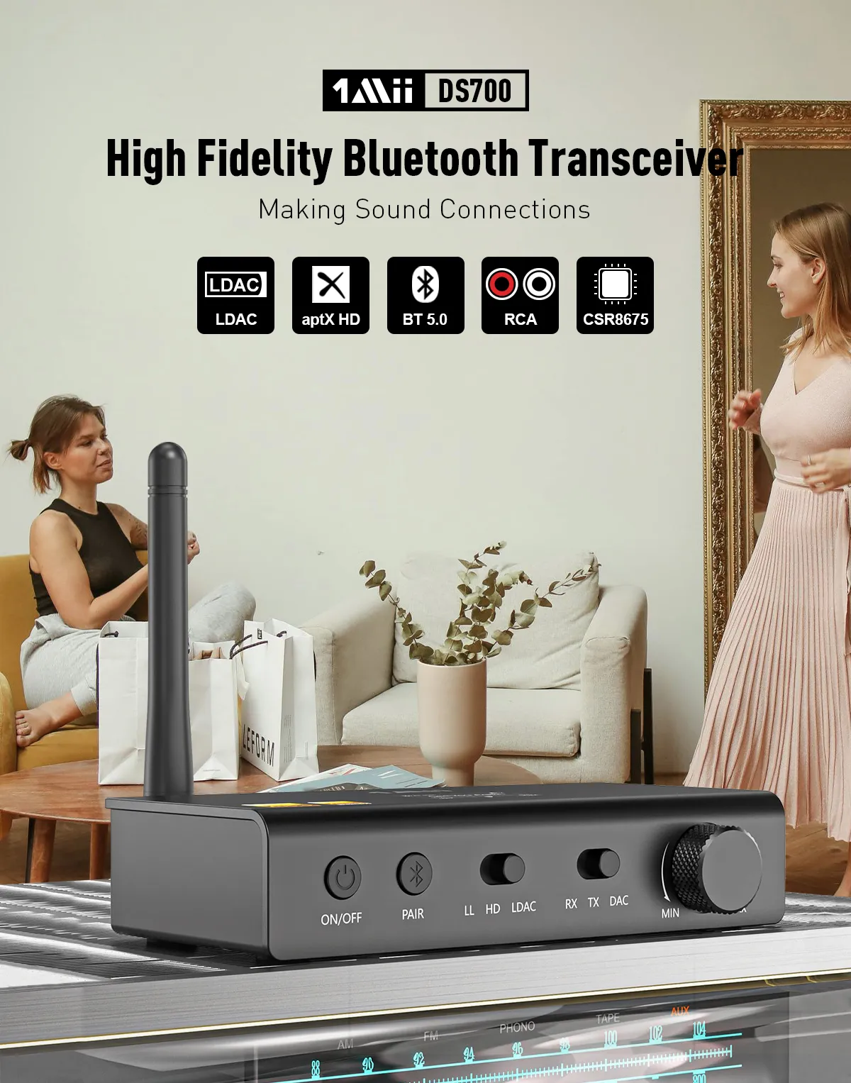 1Mii DS700 HiFi Bluetooth Transmitter Receiver DAC 3-in-1 Long