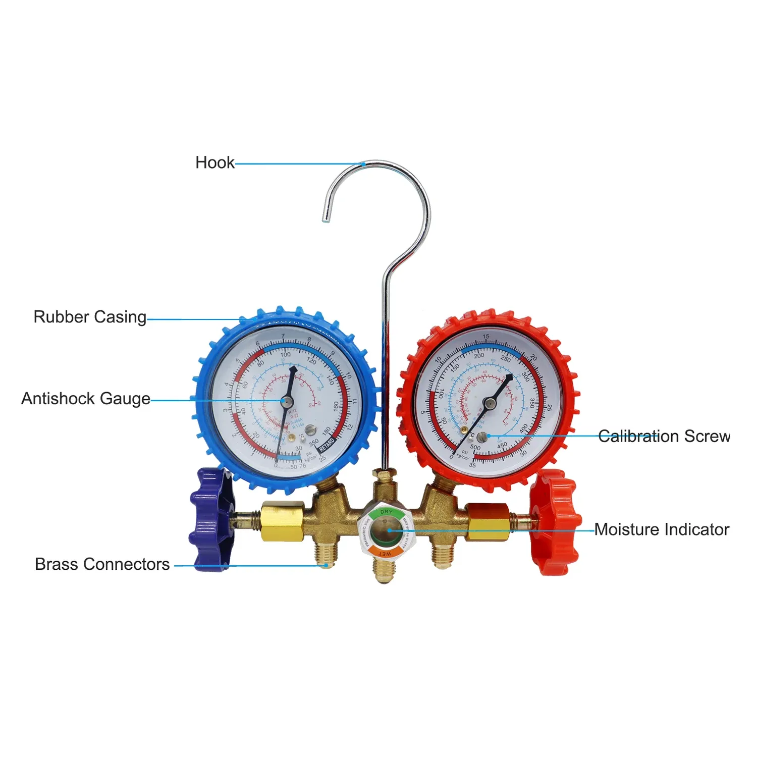 Ac Recharge Kit Mua HVAC Gauges, AC Manifold Gauge Set For R410a R134a R22 Refrigerant Aluminum Body Sight Glass B07prdf844 HVAC Refrigerant Gauge Kit For R134A R410A R22 With Couplers - View #4