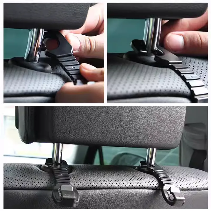 thumbnail image 2 of AIWARGOD 4-Pack Car Seat Headrest Hooks – Black PP Hangers For Purses, Bags, Groceries 2 of 3