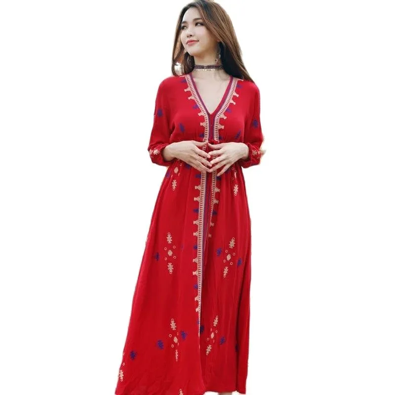 Ethnic Embroidered Dress for Women - Traditional boho clothing with Three Quarter Sleeves - Available in Turkish, Pakistan, and India Ethnic Embroidered Dress for Women - Traditional boho clothing with Three Quarter Sleeves - Available in Turkish, Pakistan, and India